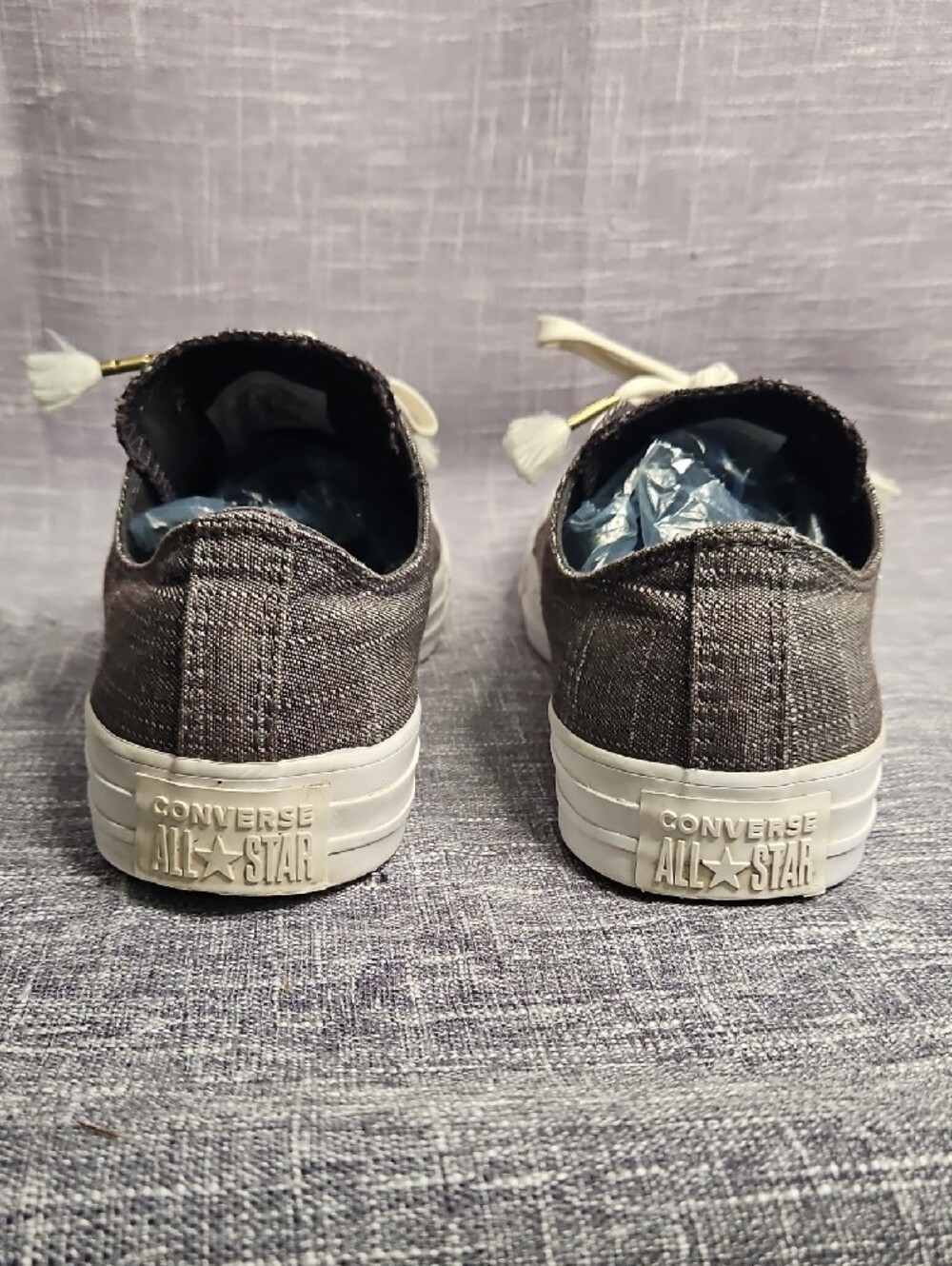 Converse Chuck Taylor All Star Ox Washed Linen Low Top Sneakers Grey Gold Accent - Picture 5 of 15